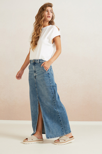 YAYA Maxi-Jeansrock mit Seitentaschen, Schlitz und Reiverschl BLUE DENIM 36